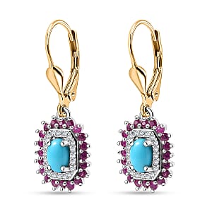 D'Joy Sleeping Beauty Turquoise and Multi Gemstone 2.00 ctw Sunburst Earrings in 18K Vermeil YG and Rhodium Over Sterling Silver