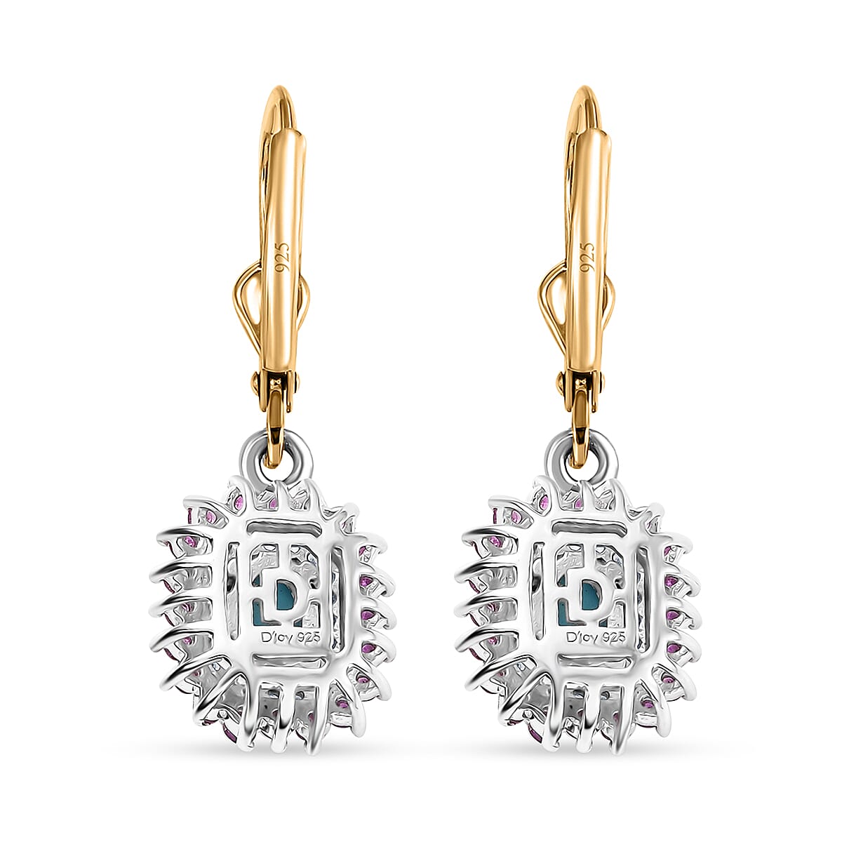 D'Joy Sleeping Beauty Turquoise and Multi Gemstone 2.00 ctw Sunburst Earrings in 18K Vermeil YG and Rhodium Over Sterling Silver