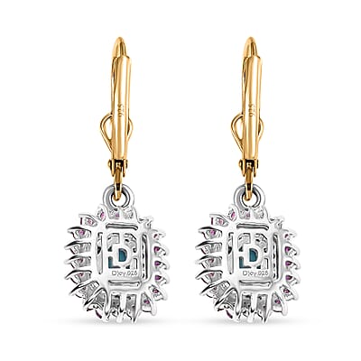 D'Joy Sleeping Beauty Turquoise and Multi Gemstone 2.00 ctw Sunburst Earrings in 18K Vermeil YG and Rhodium Over Sterling Silver