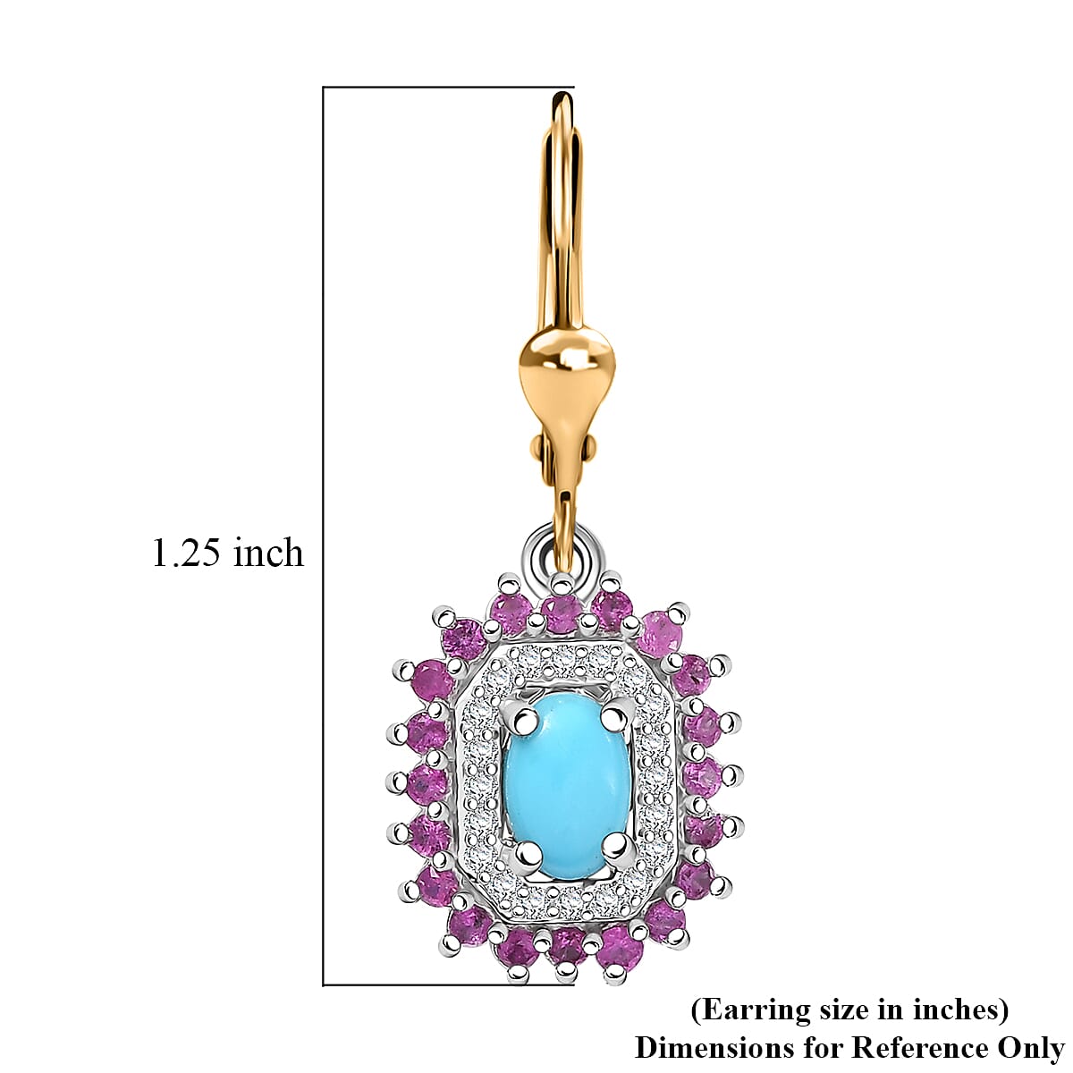 D'Joy Sleeping Beauty Turquoise and Multi Gemstone 2.00 ctw Sunburst Earrings in 18K Vermeil YG and Rhodium Over Sterling Silver