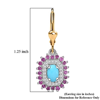 D'Joy Sleeping Beauty Turquoise and Multi Gemstone 2.00 ctw Sunburst Earrings in 18K Vermeil YG and Rhodium Over Sterling Silver