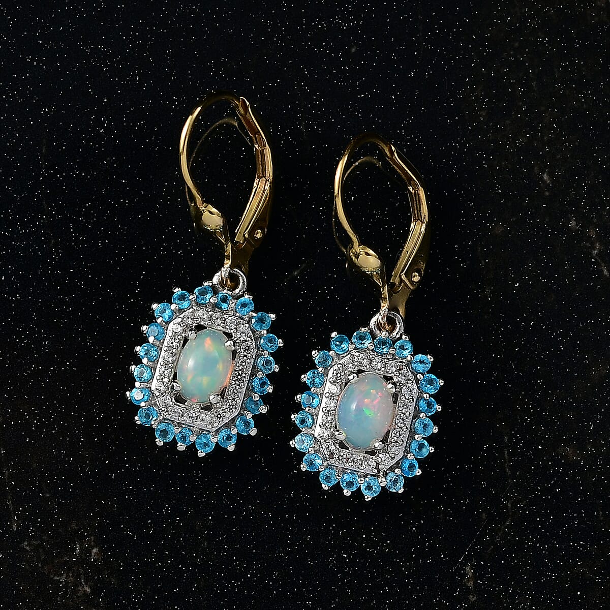D'Joy Ethiopian Welo Opal, Multi Gemstone Lever Back Earrings in 18K Vermeil YG and Rhodium Over Sterling Silver 1.75 ctw image number 1