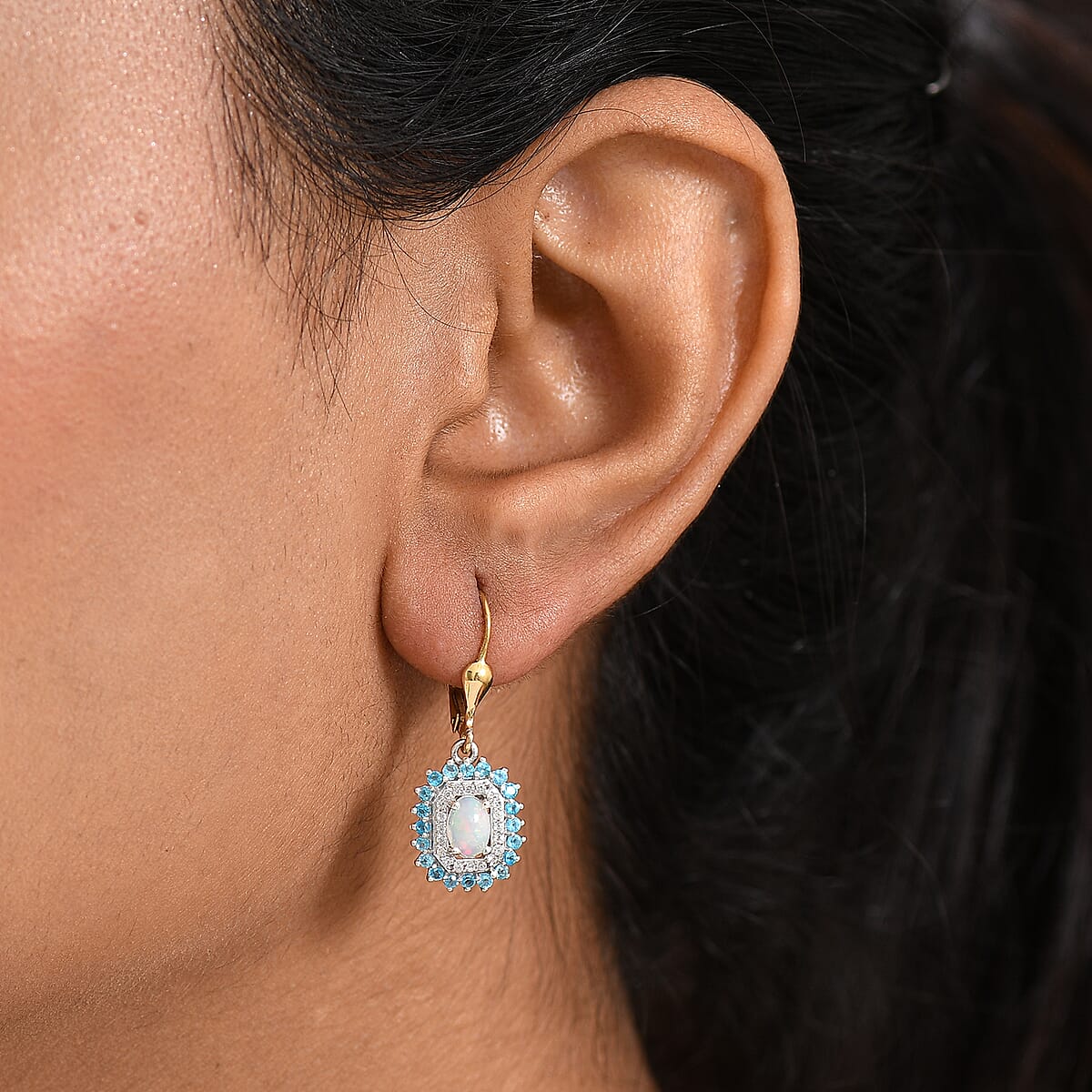 D'Joy Ethiopian Welo Opal, Multi Gemstone Lever Back Earrings in 18K Vermeil YG and Rhodium Over Sterling Silver 1.75 ctw image number 2