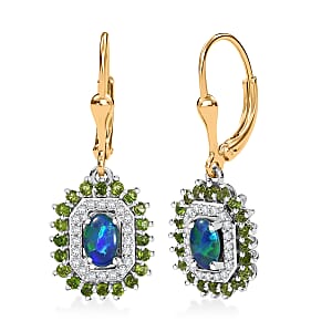 D'Joy Boulder Opal Triplet and Multi Gemstone 2.10 ctw Sunburst Lever Back Earrings in 18K Vermeil YG and Rhodium Over Sterling Silver