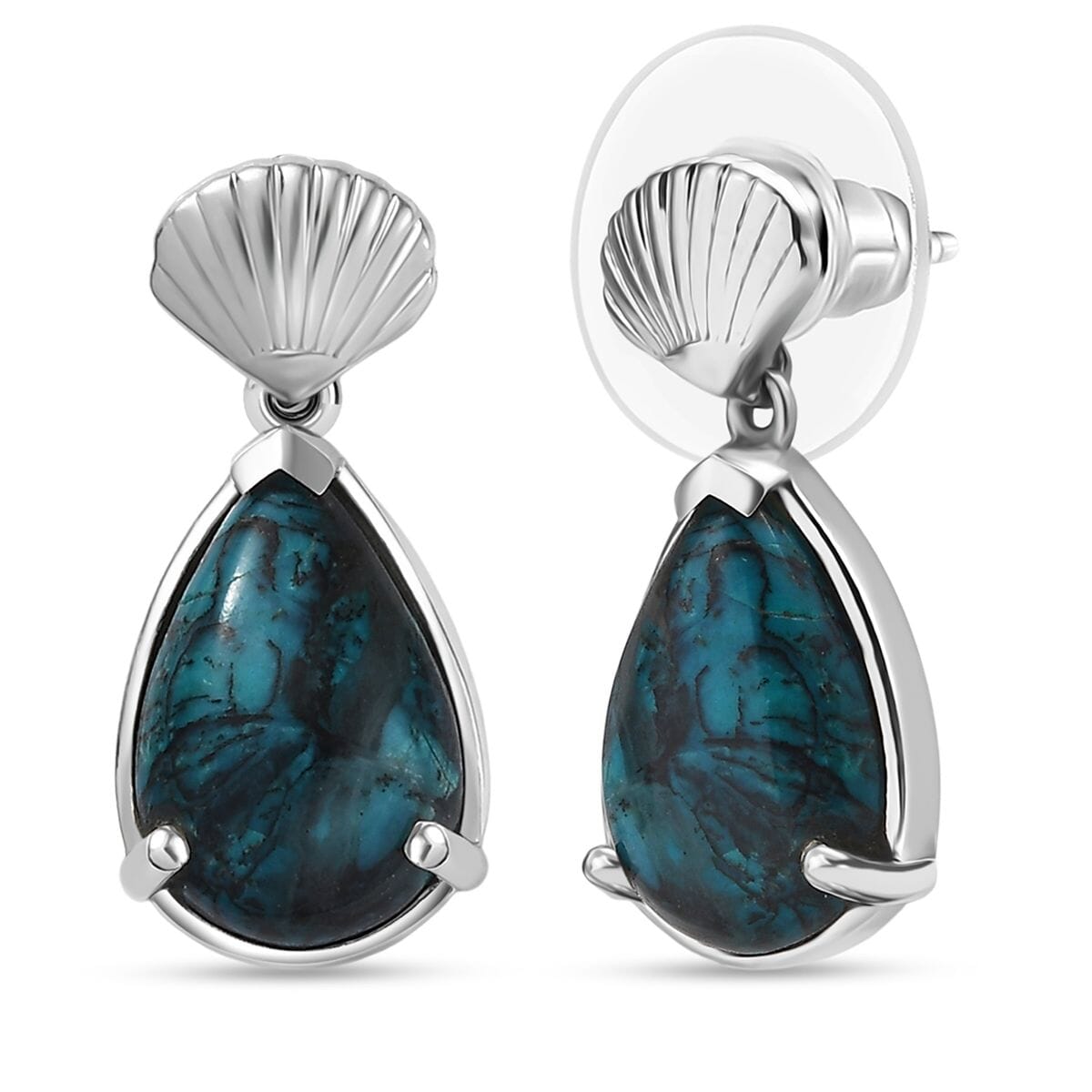 D'Joy Chrysocolla 6.25 ctw Sea Shell Earrings in Platinum Over Sterling Silver image number 0