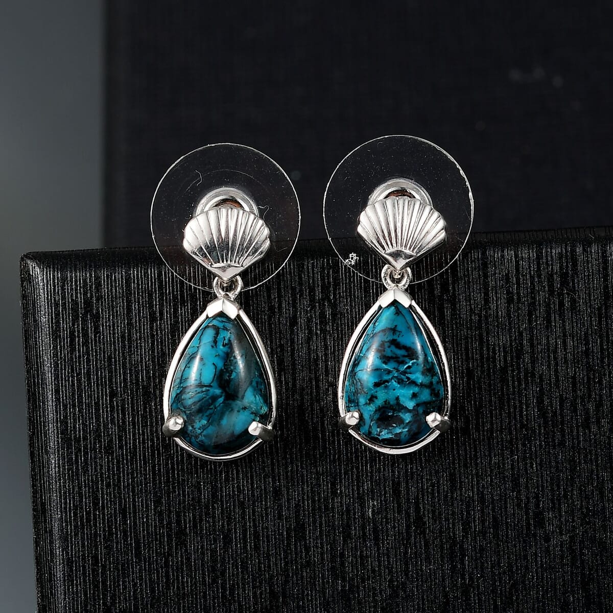 D'Joy Chrysocolla 6.25 ctw Sea Shell Earrings in Platinum Over Sterling Silver image number 1
