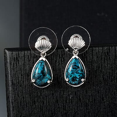 D'Joy Chrysocolla 6.25 ctw Sea Shell Earrings in Platinum Over Sterling Silver