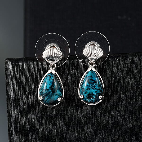 D'Joy Chrysocolla 6.25 ctw Sea Shell Earrings in Platinum Over Sterling Silver