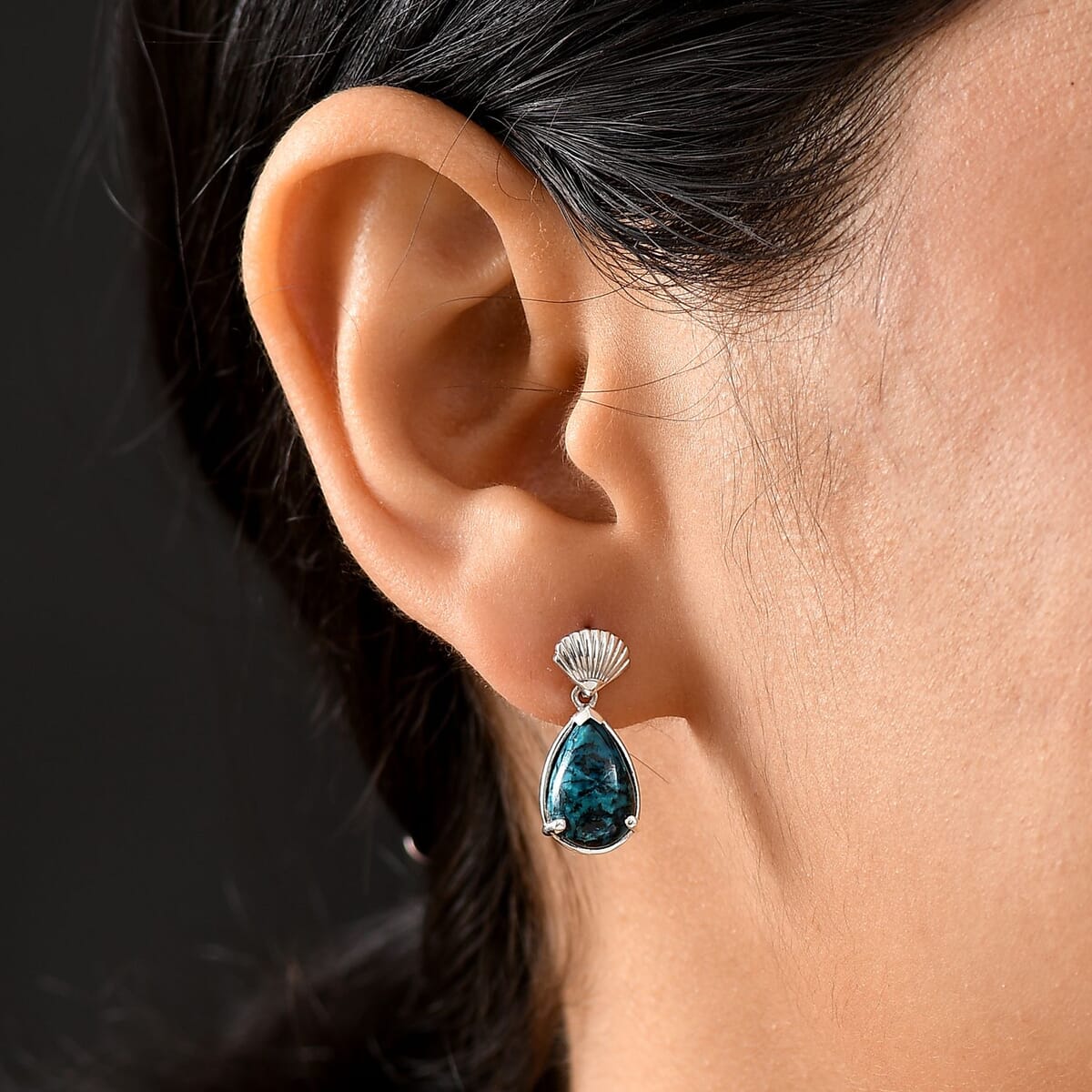 D'Joy Chrysocolla 6.25 ctw Sea Shell Earrings in Platinum Over Sterling Silver image number 2
