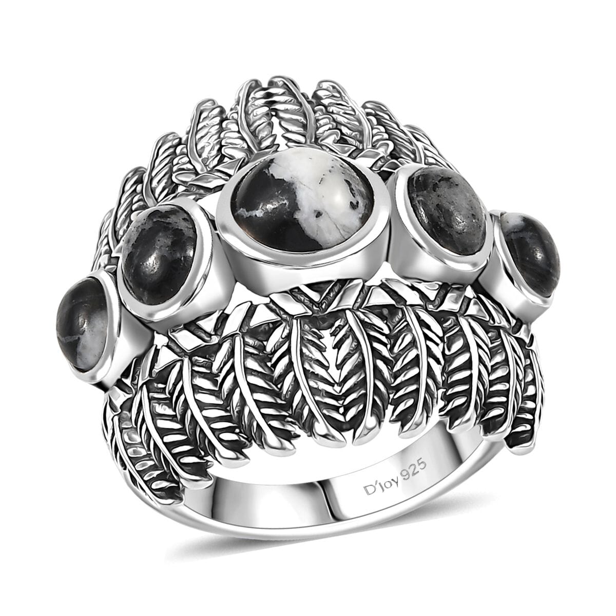 D’Joy Artisan Crafted White Buffalo 4.85 ctw Feather Shield Ring in Sterling Silver (Size 10.0) image number 0