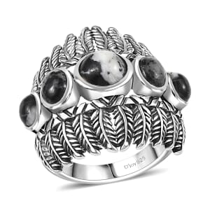 D’Joy Artisan Crafted White Buffalo 4.85 ctw Feather Shield Ring in Sterling Silver (Size 10.0)