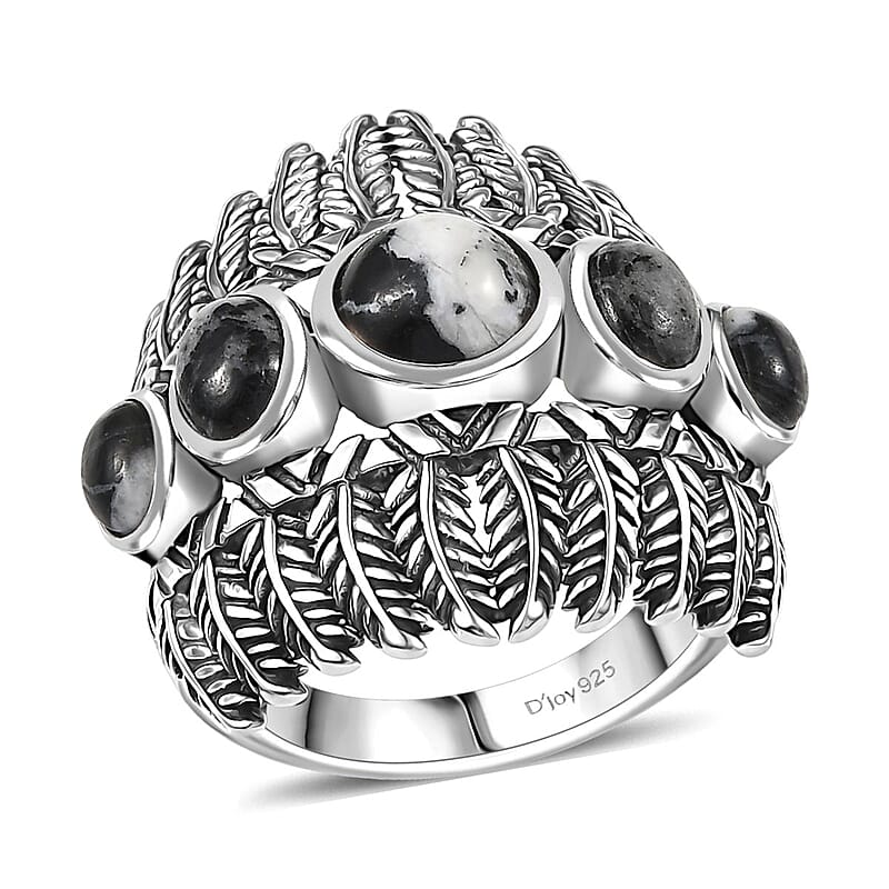 D'Joy Artisan Crafted White Buffalo 4.85 ctw Feather Shield Ring in Sterling Silver (Size 10.0)