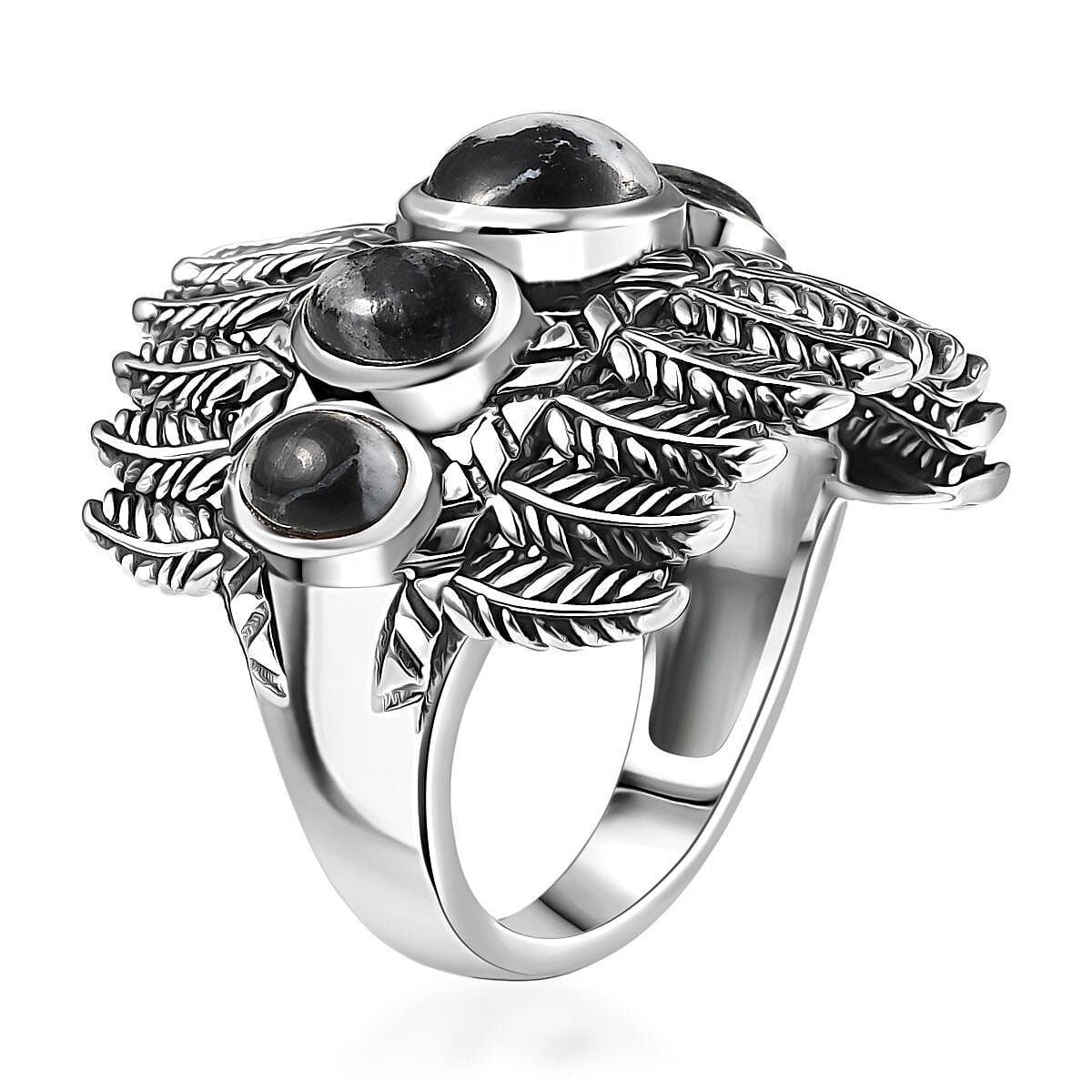 D'Joy Artisan Crafted White Buffalo 4.85 ctw Feather Shield Ring in Sterling Silver (Size 10.0)