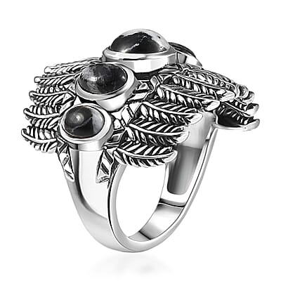 D'Joy Artisan Crafted White Buffalo 4.85 ctw Feather Shield Ring in Sterling Silver (Size 10.0)