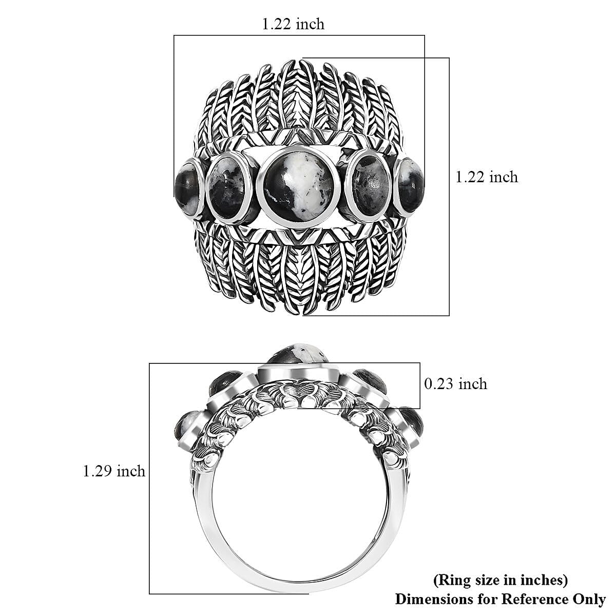 D'Joy Artisan Crafted White Buffalo 4.85 ctw Feather Shield Ring in Sterling Silver (Size 10.0)