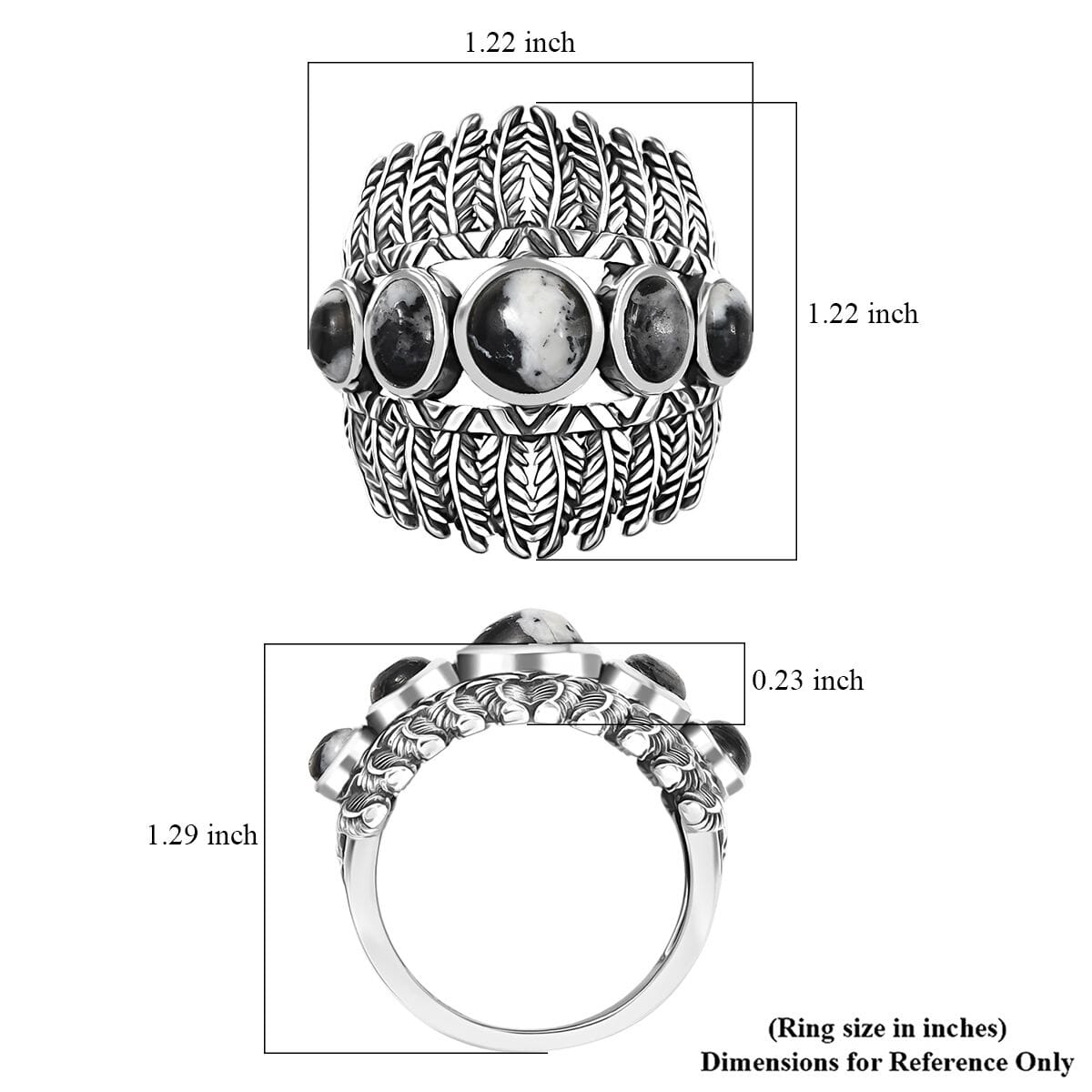 D’Joy Artisan Crafted White Buffalo 4.85 ctw Feather Shield Ring in Sterling Silver (Size 10.0) image number 5