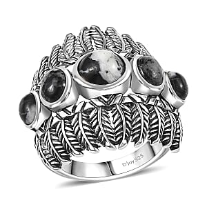 D'Joy Artisan Crafted White Buffalo 4.85 ctw Feather Shield Ring in Sterling Silver (Size 8.0)