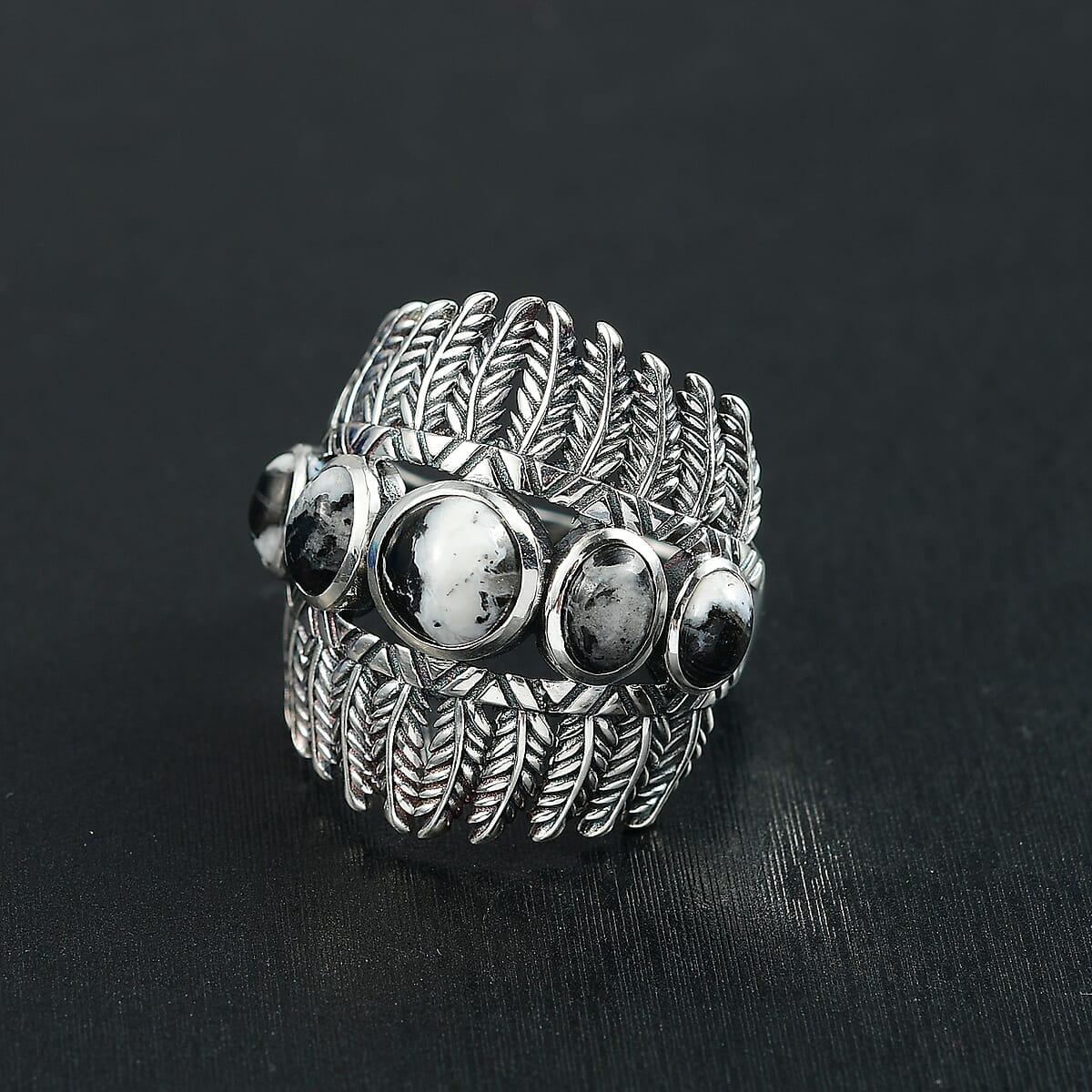 D'Joy Artisan Crafted White Buffalo 4.85 ctw Feather Shield Ring in Sterling Silver (Size 8.0) image number 1