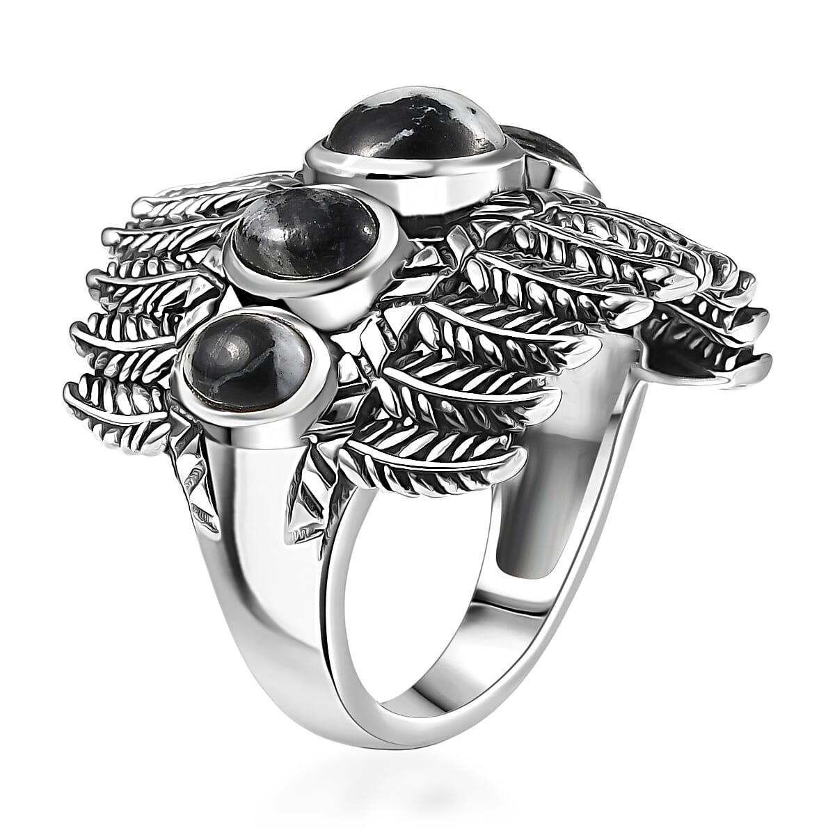D'Joy Artisan Crafted White Buffalo 4.85 ctw Feather Shield Ring in Sterling Silver (Size 8.0) image number 3