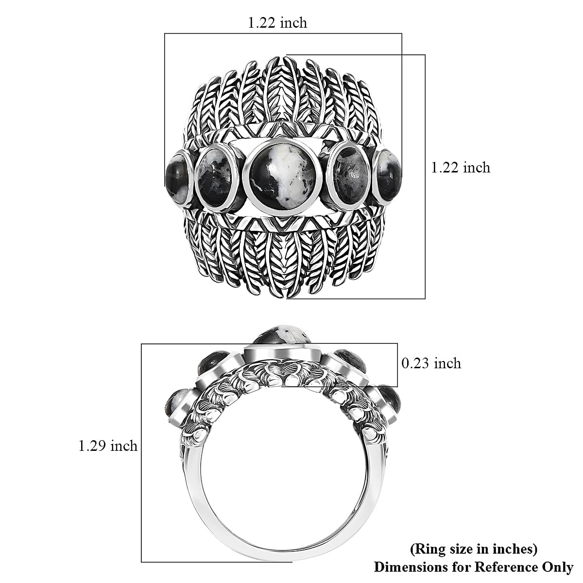 D'Joy Artisan Crafted White Buffalo 4.85 ctw Feather Shield Ring in Sterling Silver (Size 8.0) image number 5