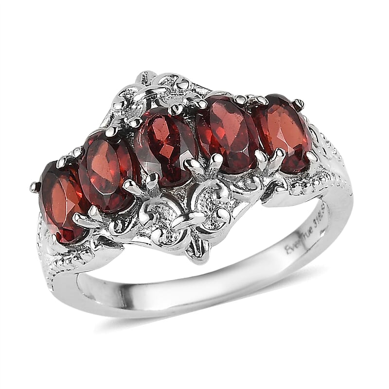 EverTrue Mozambique Garnet 3.00 ctw 5 Stone Ring in Stainless Steel (Size 10.0)