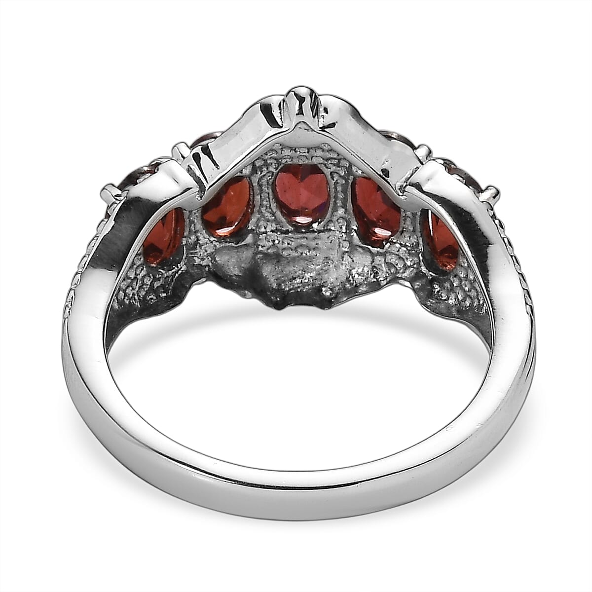 EverTrue Mozambique Garnet 3.00 ctw 5 Stone Ring in Stainless Steel (Size 10.0) image number 4
