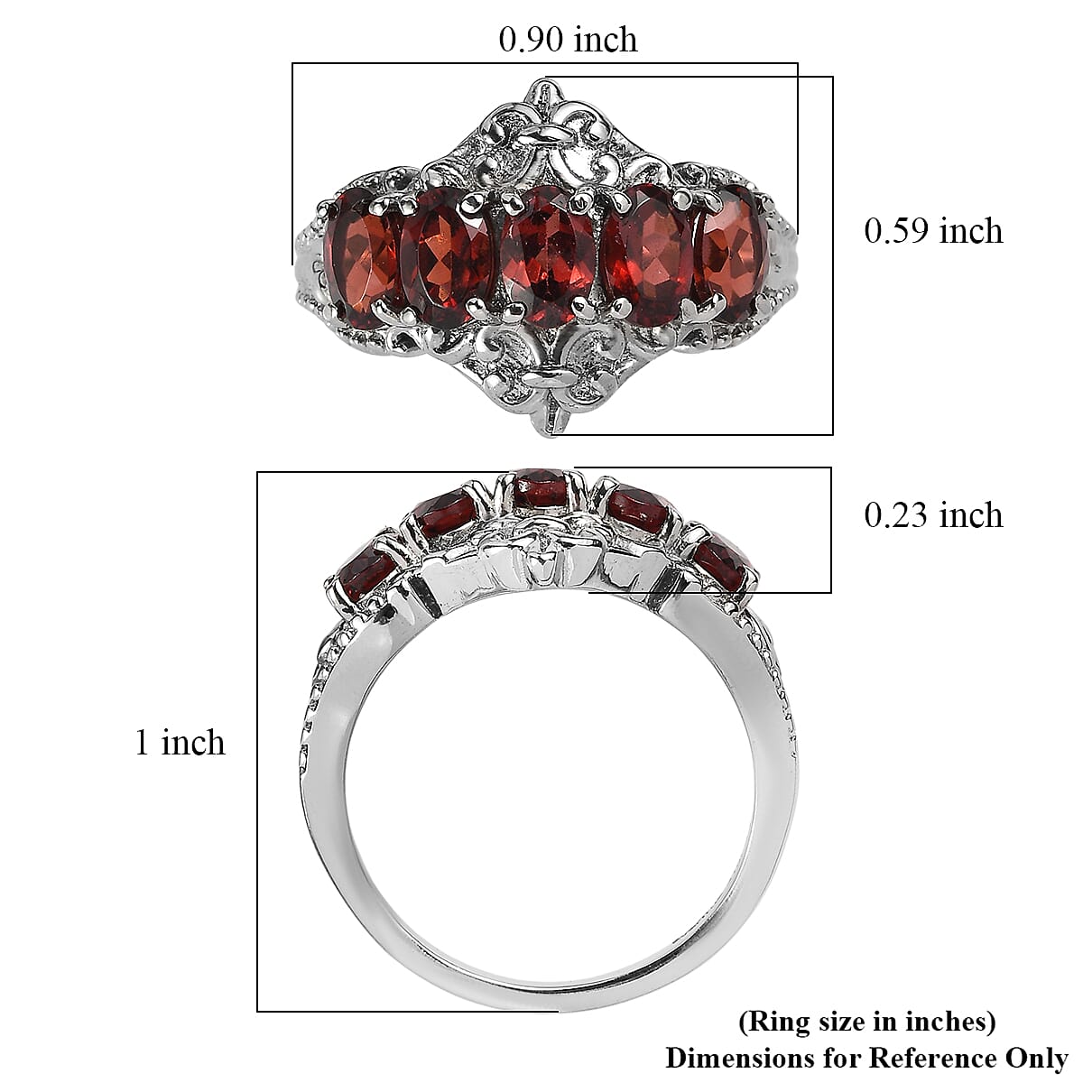 EverTrue Mozambique Garnet 3.00 ctw 5 Stone Ring in Stainless Steel (Size 10.0)