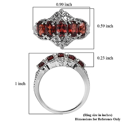 EverTrue Mozambique Garnet 3.00 ctw 5 Stone Ring in Stainless Steel (Size 10.0)