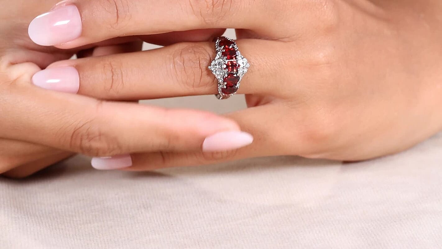EverTrue Mozambique Garnet 5 Stone Ring in Stainless Steel Size 10.0 3.00 ctw