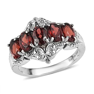 EverTrue Mozambique Garnet 3.00 ctw 5 Stone Ring in Stainless Steel (Size 5.0)