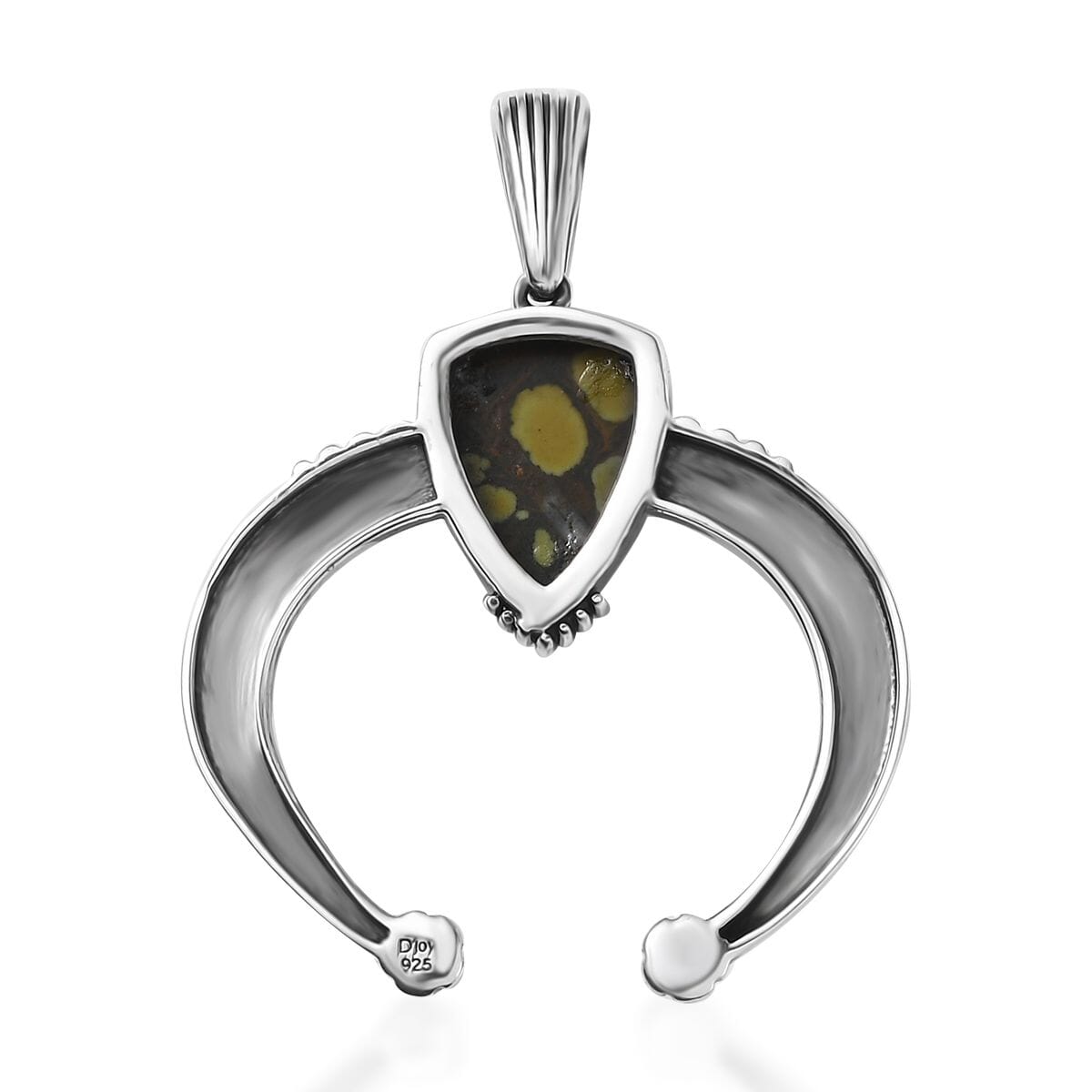 D’Joy Artisan Crafted Whispering Web Turquoise 3.70 ctw Squash Blossom Pendant in Sterling Silver image number 3