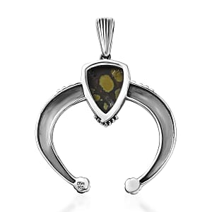 D'Joy Artisan Crafted Whispering Web Turquoise 3.70 ctw Squash Blossom Pendant without Chain in Sterling Silver