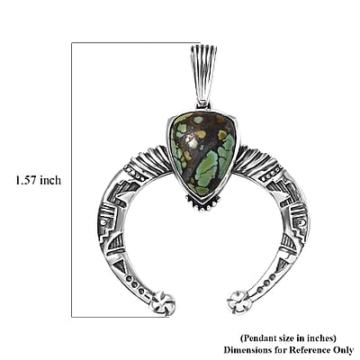 D'Joy Artisan Crafted Whispering Web Turquoise 3.70 ctw Squash Blossom Pendant without Chain in Sterling Silver