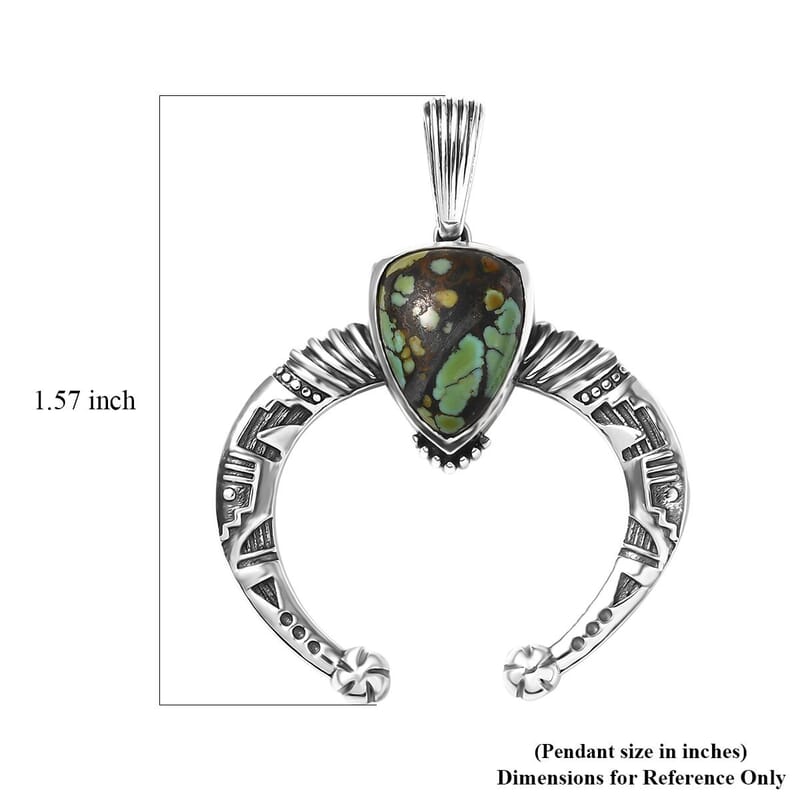 D'Joy Artisan Crafted Whispering Web Turquoise 3.70 ctw Squash Blossom Pendant without Chain in Sterling Silver