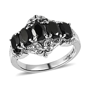EverTrue Thai Black Spinel 3.10 ctw 5 Stone Ring in Stainless Steel (Size 10.0)