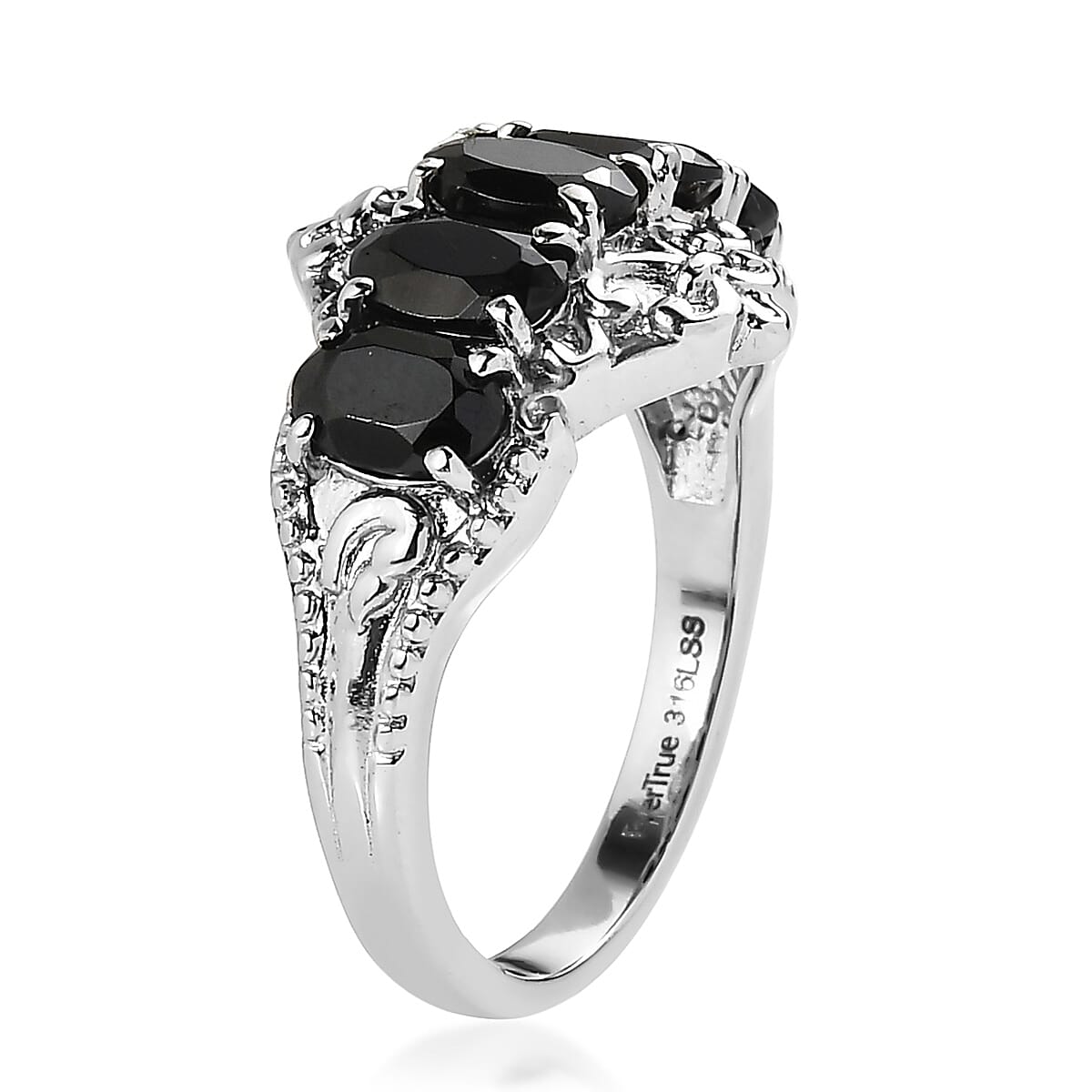 EverTrue Thai Black Spinel 3.10 ctw 5 Stone Ring in Stainless Steel (Size 10.0) image number 3
