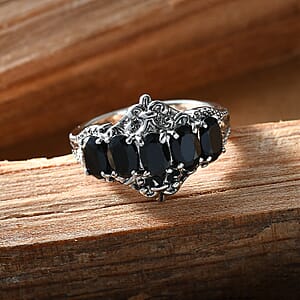 EverTrue Thai Black Spinel 3.10 ctw 5 Stone Ring in Stainless Steel (Size 8.0)