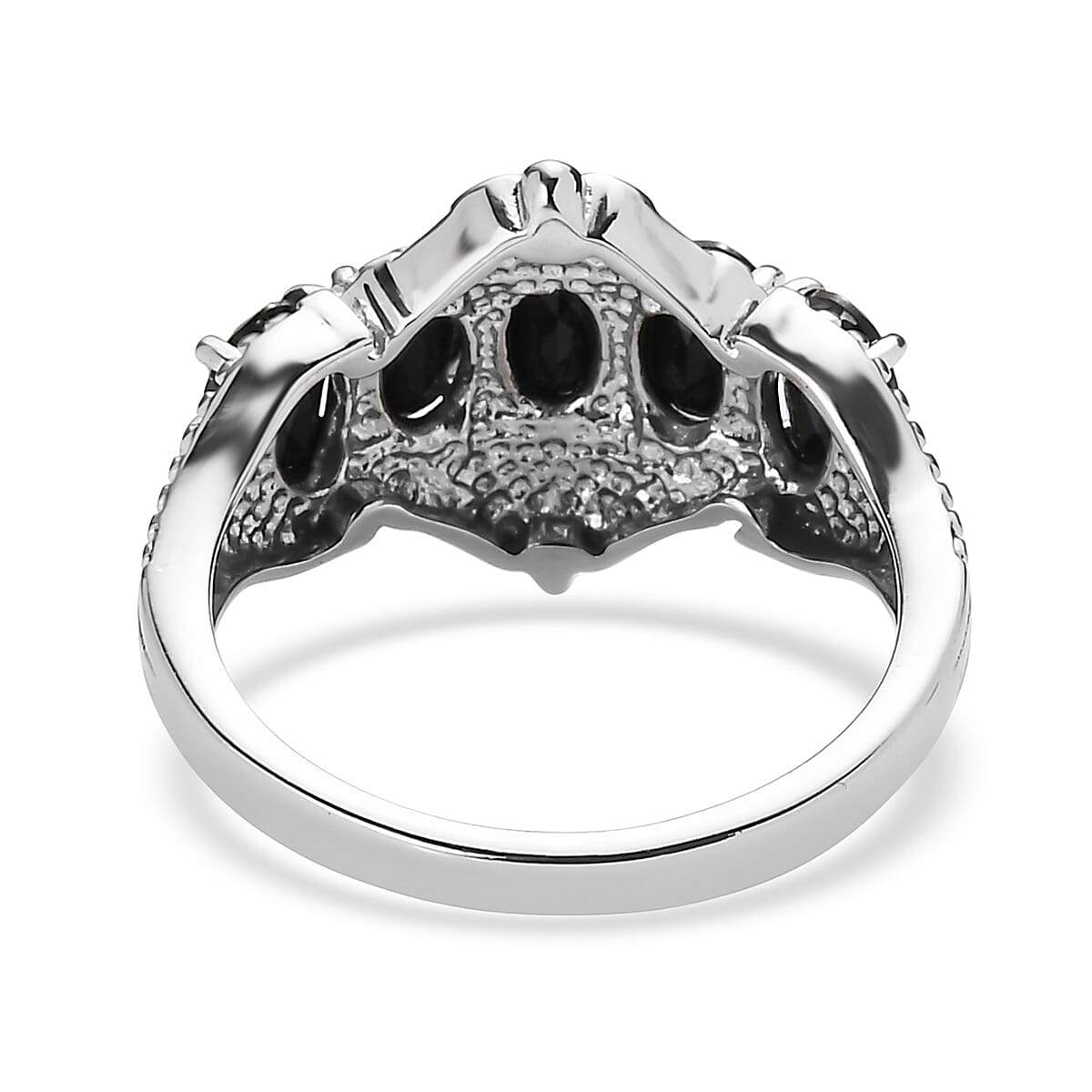 EverTrue Thai Black Spinel 3.10 ctw 5 Stone Ring in Stainless Steel (Size 8.0) image number 4