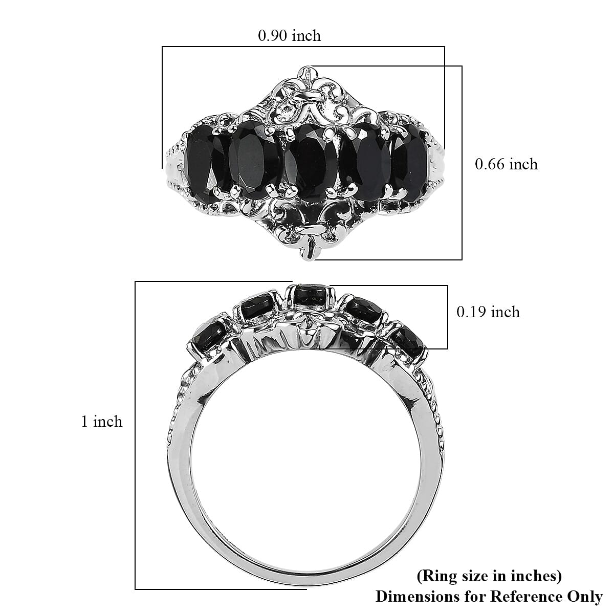 EverTrue Thai Black Spinel 3.10 ctw 5 Stone Ring in Stainless Steel (Size 8.0) image number 5