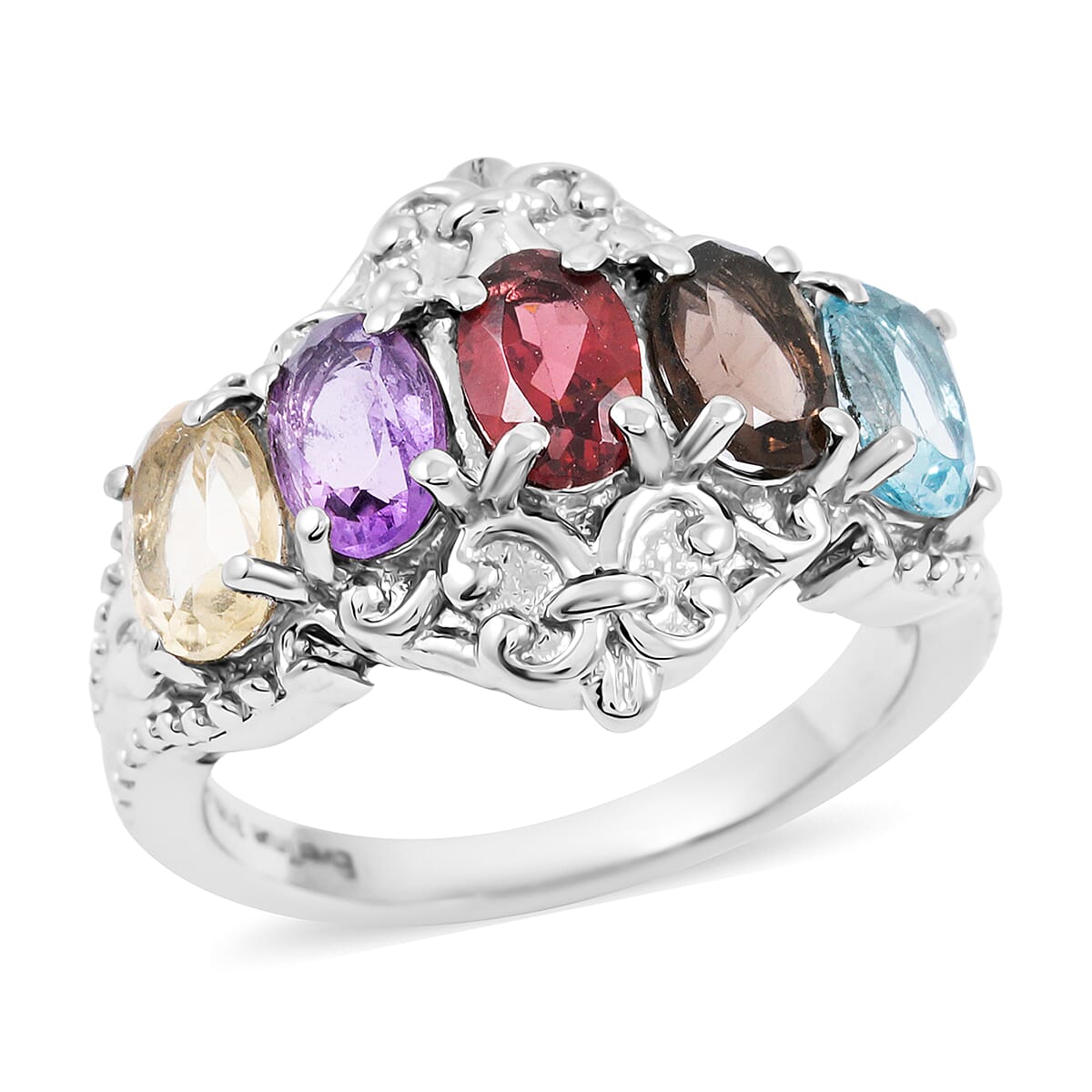 EverTrue Multi Gemstone 2.50 ctw 5 Stone Ring in Stainless Steel (Size 10.0) image number 0