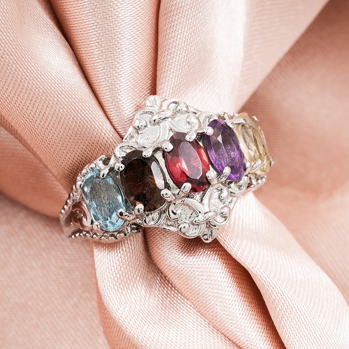 EverTrue Multi Gemstone 2.50 ctw 5 Stone Ring in Stainless Steel (Size 10.0) image number 1