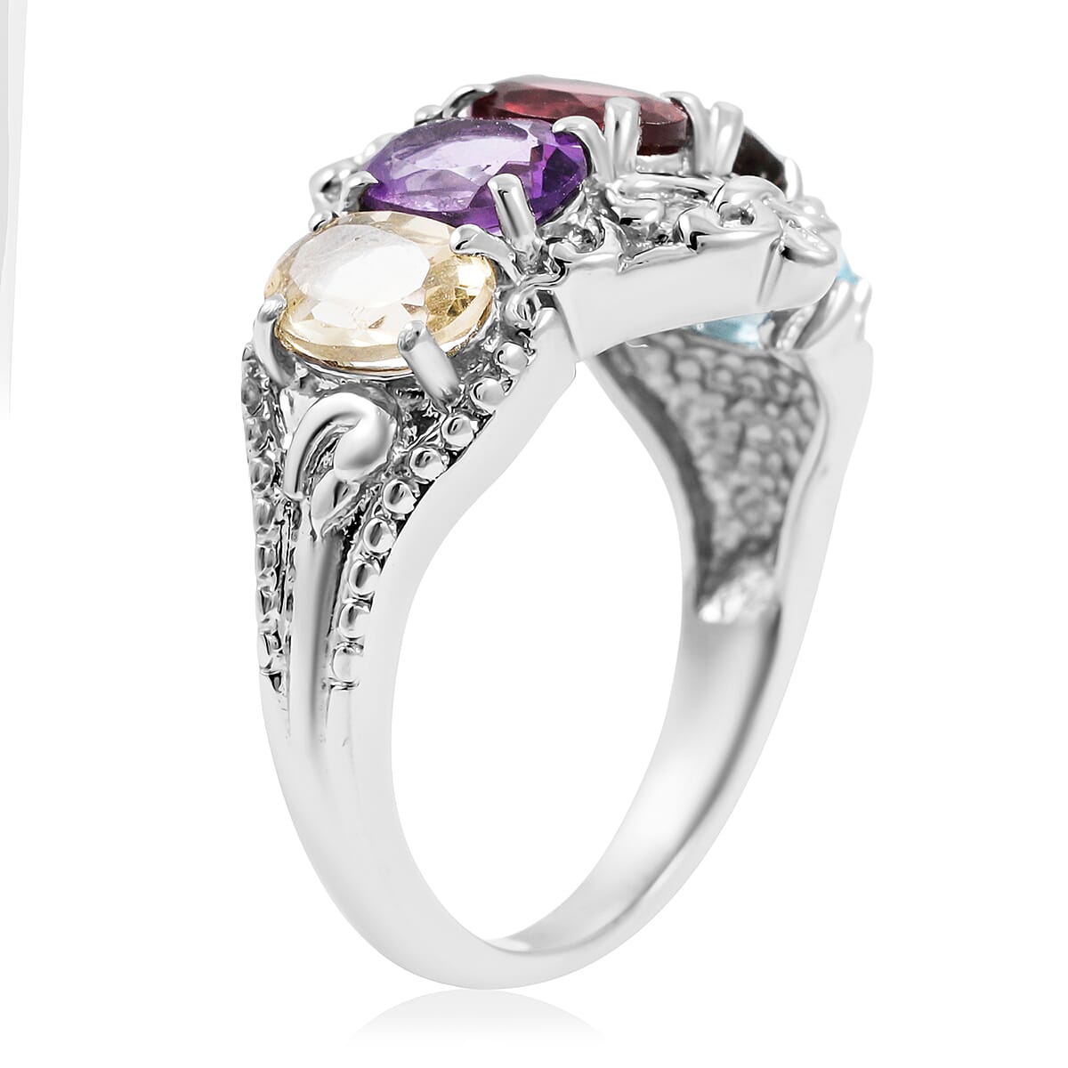 EverTrue Multi Gemstone 2.50 ctw 5 Stone Ring in Stainless Steel (Size 10.0) image number 3