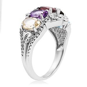 EverTrue Multi Gemstone 2.50 ctw 5 Stone Ring in Stainless Steel (Size 5.0)