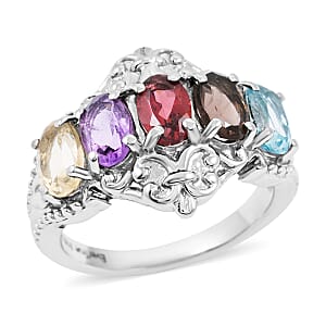 EverTrue Multi Gemstone 2.50 ctw 5 Stone Ring in Stainless Steel (Size 7.0)