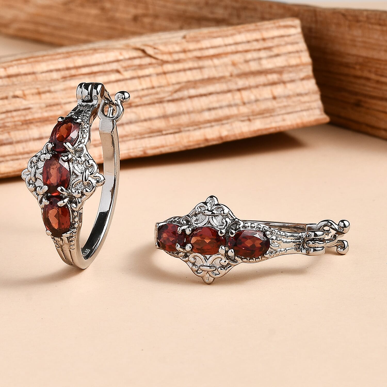 EverTrue Mozambique Garnet 3.50 ctw Hoop Earrings in Stainless Steel