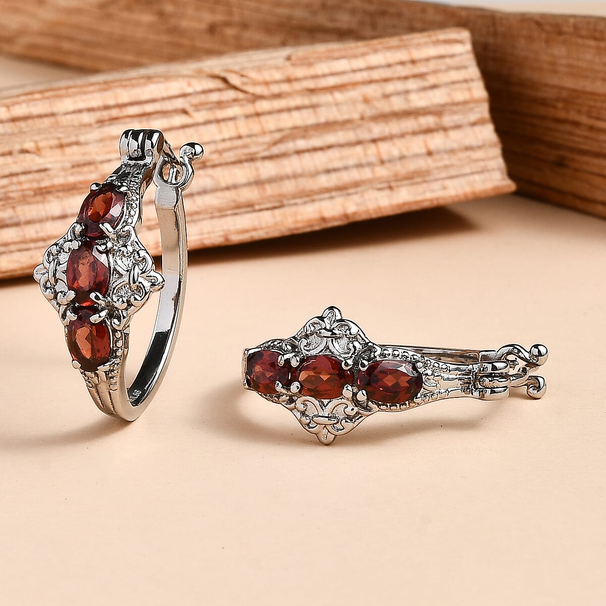 EverTrue Mozambique Garnet 3.50 ctw Hoop Earrings in Stainless Steel image number 1