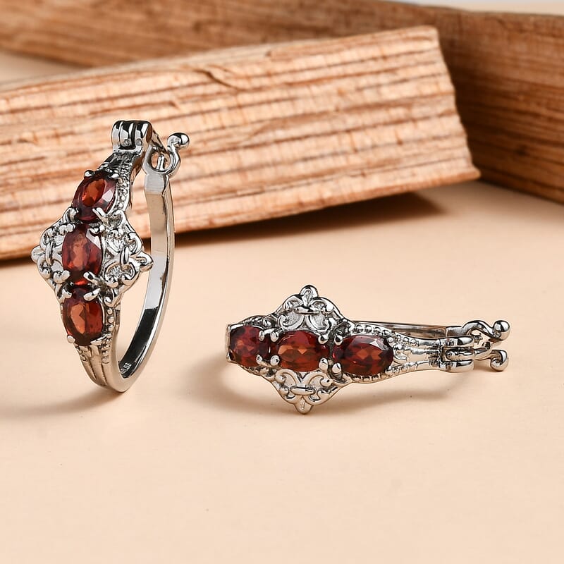 EverTrue Mozambique Garnet 3.50 ctw Hoop Earrings in Stainless Steel