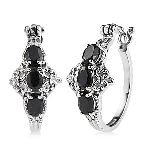 EverTrue Thai Black Spinel 3.70 ctw Hoop Earrings in Stainless Steel