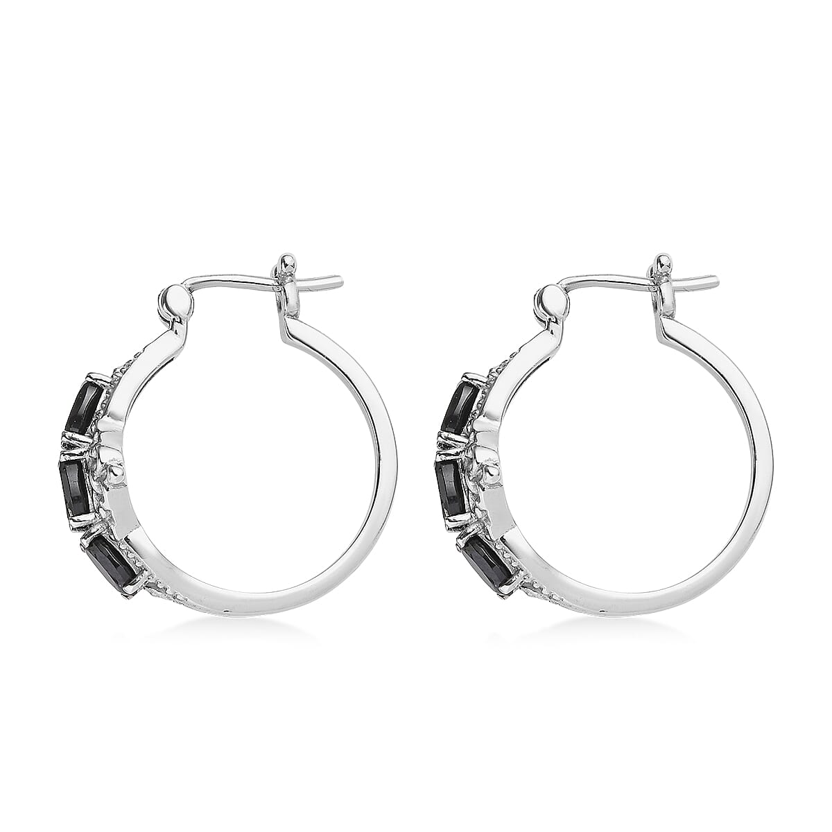 EverTrue Thai Black Spinel 3.70 ctw Hoop Earrings in Stainless Steel image number 3
