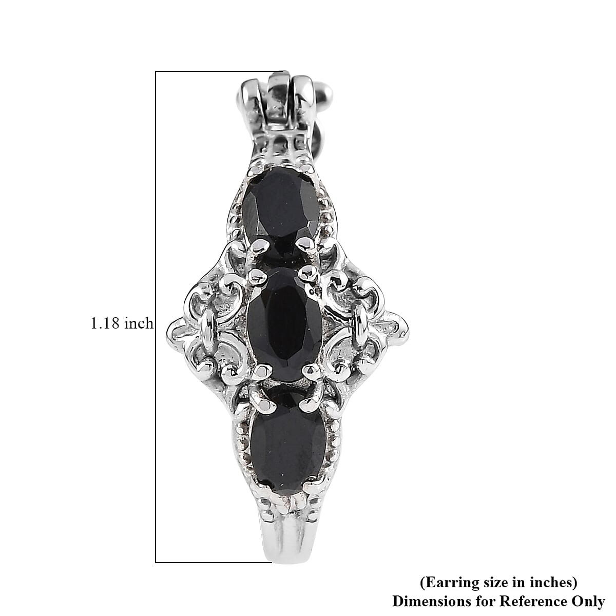 EverTrue Thai Black Spinel 3.70 ctw Hoop Earrings in Stainless Steel image number 4